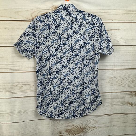 Con.struct Blue Floral Print Slim Fit Short Sleeve Casual Button Up Size Small - Picture 3 of 8